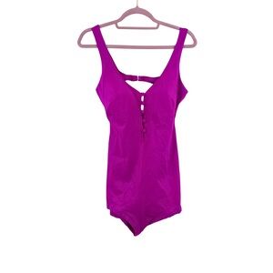 Vintage Maxine of Hollywood Magenta One-Piece Swimsuit 
Open Back Retro, 16